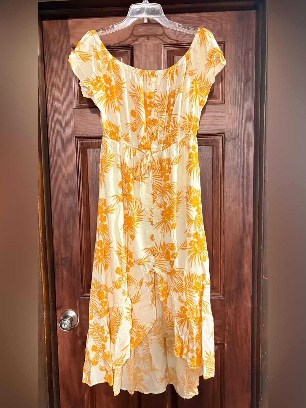Indigo Yellow Floral Off-Shoulder Midi Dress